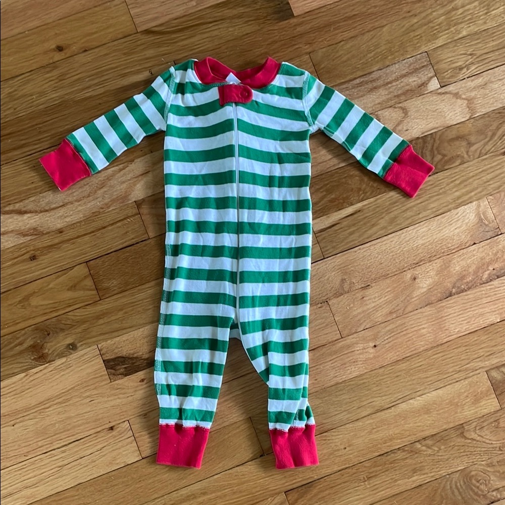 Hanna Andersson Christmas Green and Red Striped Kids One Piece